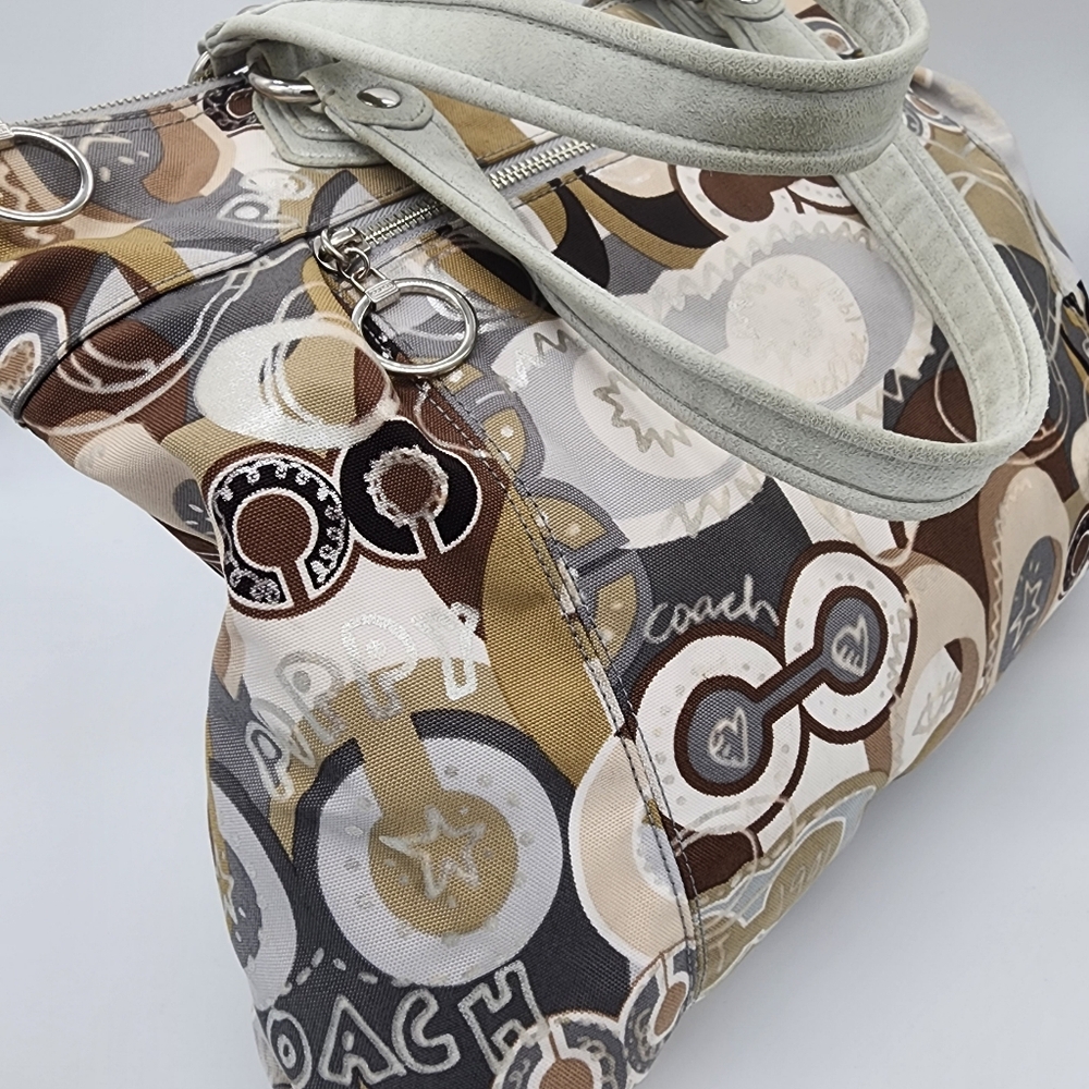 Coach Poppy Graffiti Glam Tote Canvas Silver Cream Tan Brown FLAWS - Picture 11 of 15